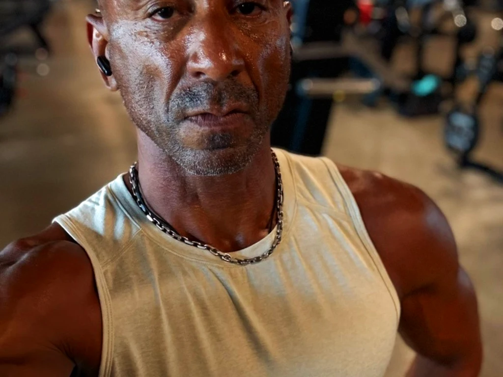 Peter C. Bennett in a gym, still sweating after a session